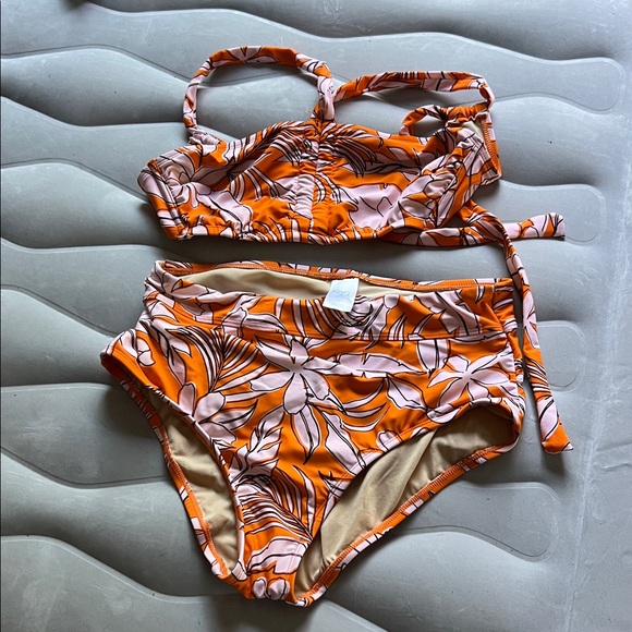Kona Sol Orange and Pink Floral Bikini - Picture 1 of 1